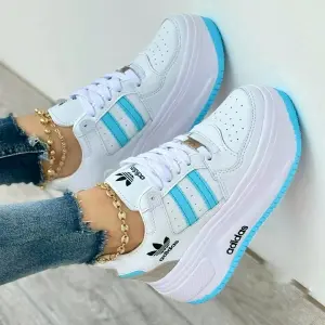 Adidas Doble Blanco Celeste Dama