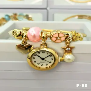 P-60 RELOJ PULSERA DORAD ROSA CORAZON
