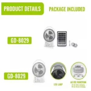 VENTILADOR 6 EN 1 + PANEL SOLAR  GD-8029
