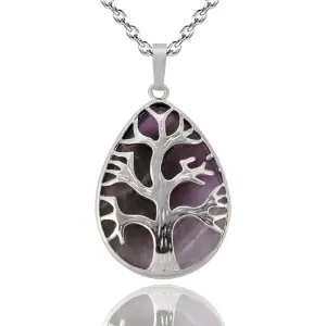Collar Cuarzo Amatista Arbol Ovala Energ
