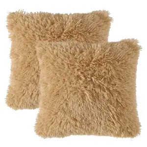 Cojin x2 Decorativo Peludo Camel