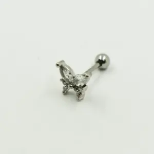 PIERCING PLATEADO MARIPOSA CON CRISTAL