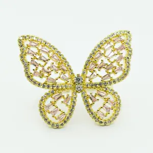 ANILLO DORADO MARIPOSA ZIRCON ROSA