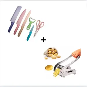 Combo Cuchillos 6 Pzs +Cortador De papas