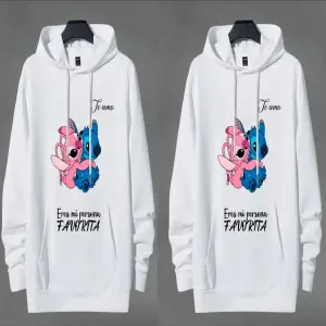 Buso Buzo Hoodie Stich y Angel Blanco Pa