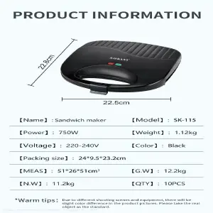 Sandwichera Mediana Sokany 110v/220v