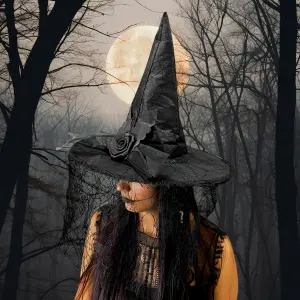 Sombrero De Bruja Con Velo Disfraz BRU01