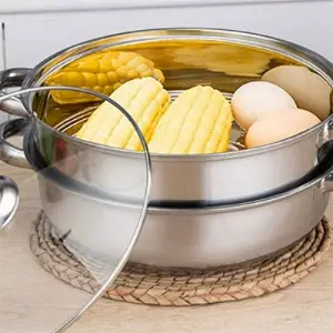 Olla Vaporera 2 Niveles Con Tapa Acero
