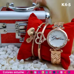 K4 RELOJ GENEVA + PULSERAS ESTUCHE MET