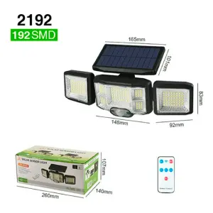 Lampara Solar 3 Cabezas 192 Led +Control
