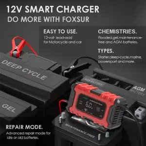 Cargador de Batería para Auto y Moto 12V con Pantalla - Cargador Bateria Carro Moto 12v Pantalla