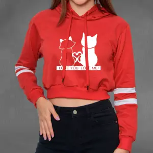 Buzo Buso,Hoodies Gatos Mujer rojo