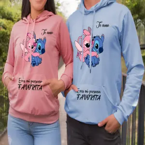 Buso Buzo Hoodie Stich y Angel ROSA-AZUL