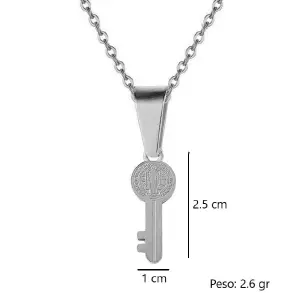 Collar Llave Medalla San Benito Acero
