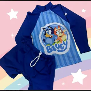 Traje de baño bluey y bingo azul niño
