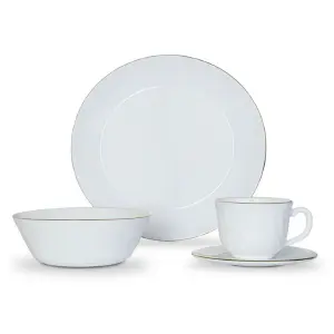 Set Vajilla Cerámica Blanca Borde Dorado