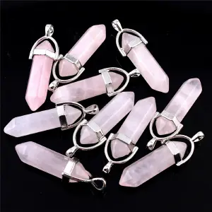 Collar Cuarzo Piedra Rosa Pendulo + Estu