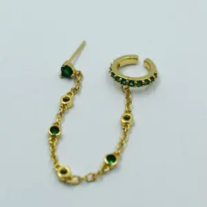 EARCUFF DORADO LARGO VERDE