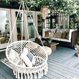 SILLA  HAMACA EN MACRAME PARA JARDIN