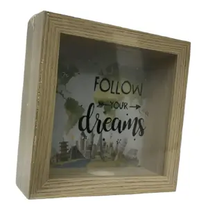 Alcancia Madera Vidrio Caja Ahorro Dream
