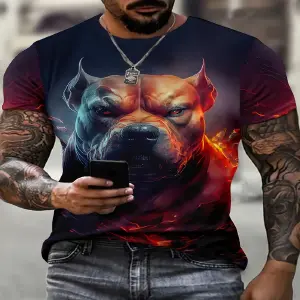 Camiseta Estampada 3D, Perro de Fuego
