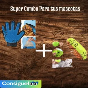 Combo Cepillo y Guante para Mascotas: ¡El dúo perfecto para un pelaje brillante! - Combo cepillo y guante para mascotas