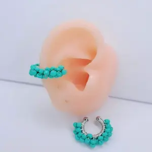 EARCUFF PLATEADO TEJIDO AZUL CIELO