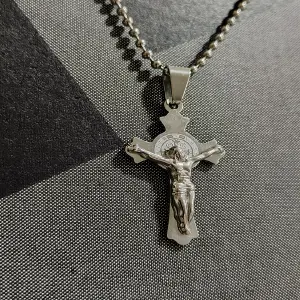 Collar Cruz Medalla San Benito Acero