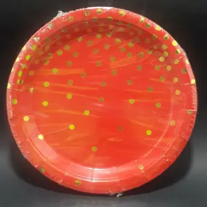 PLATO ROJO PUNTOS DORADO 23CM X 10 UNID