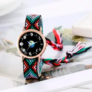Reloj Luna Fase Lunar Dorado Tejido
