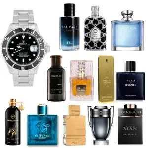 RELOJ PLATA NEGRO + PERFUME VARIABLE