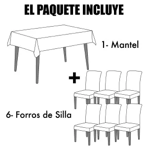Combo Mantel Comedor + 6 Forros de Silla: Elegancia y Estilo para Tu Mesa - Combo Mantel Comedor + 6 Forros de Silla
