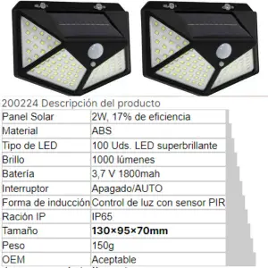 Combo X2 Lampara Solar Con Sensor