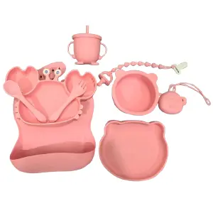 Set Vajilla Silicona Bebe x9 Piezas Rosa