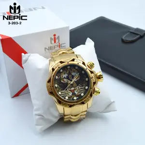 3-203-2 RELOJ NEPIC DORADO NEGRO PULSO