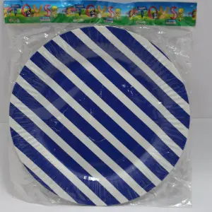 PLATO CARTON AZUL OSCURO RAYAS BLACAS B