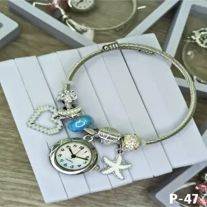 RELOJ PULSERA PLAT PERLA AZUL DIJE CORAZ