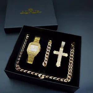 LUXUR COMBO RELOJ ACCESORIOS TIPO CUBANO