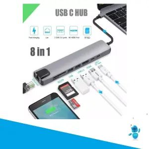 Adaptador 8 en 1 tipo C Lan Tf Sd Hdmi