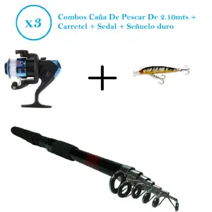 3x Combos Caña Pescar 2.10mts Señuelo: ¡Tu Experiencia de Pesca Perfecta! - 3x Combos Caña Pescar 2.10mts Señuelo