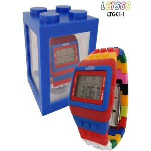 RELOJ ARCOIRIS ROJO TIPO LEGO ESTUCHE