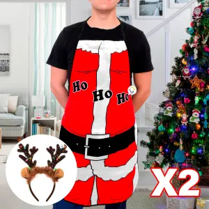 Delantal Navideño x2 + Cuernos Reno X2