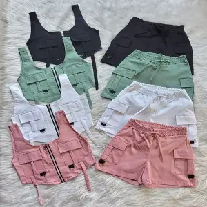 conjunto de short y chaleco tipo cargo
