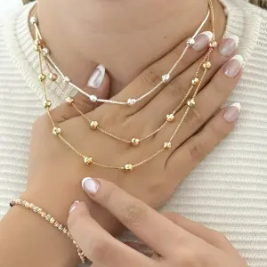 choker de 3 oros en balines +  pulsera