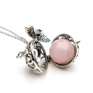 Collar Llamador Angel Piedra Rosa Alas