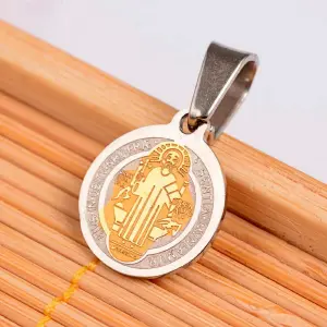 Collar Medalla San Benito Acero Bicolor