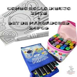 CBO. ROLLO DIBUJO 3MTS + MARCADORES X24