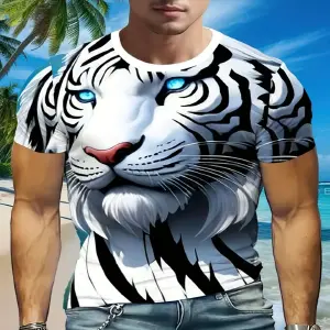 Camiseta con Estampado 3D, TIGRE BLANCO
