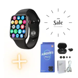 Reloj T500 Plus Pro + Audifonos negro