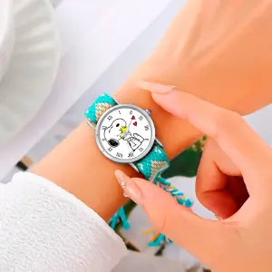 Reloj Snoopy Perro Plateado Tejido Artes